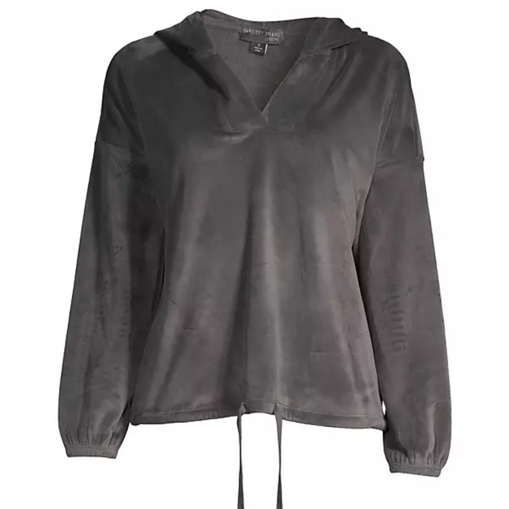 Barefoot dreams Luxechic Velvet hoodie with drawstring gray Sz large